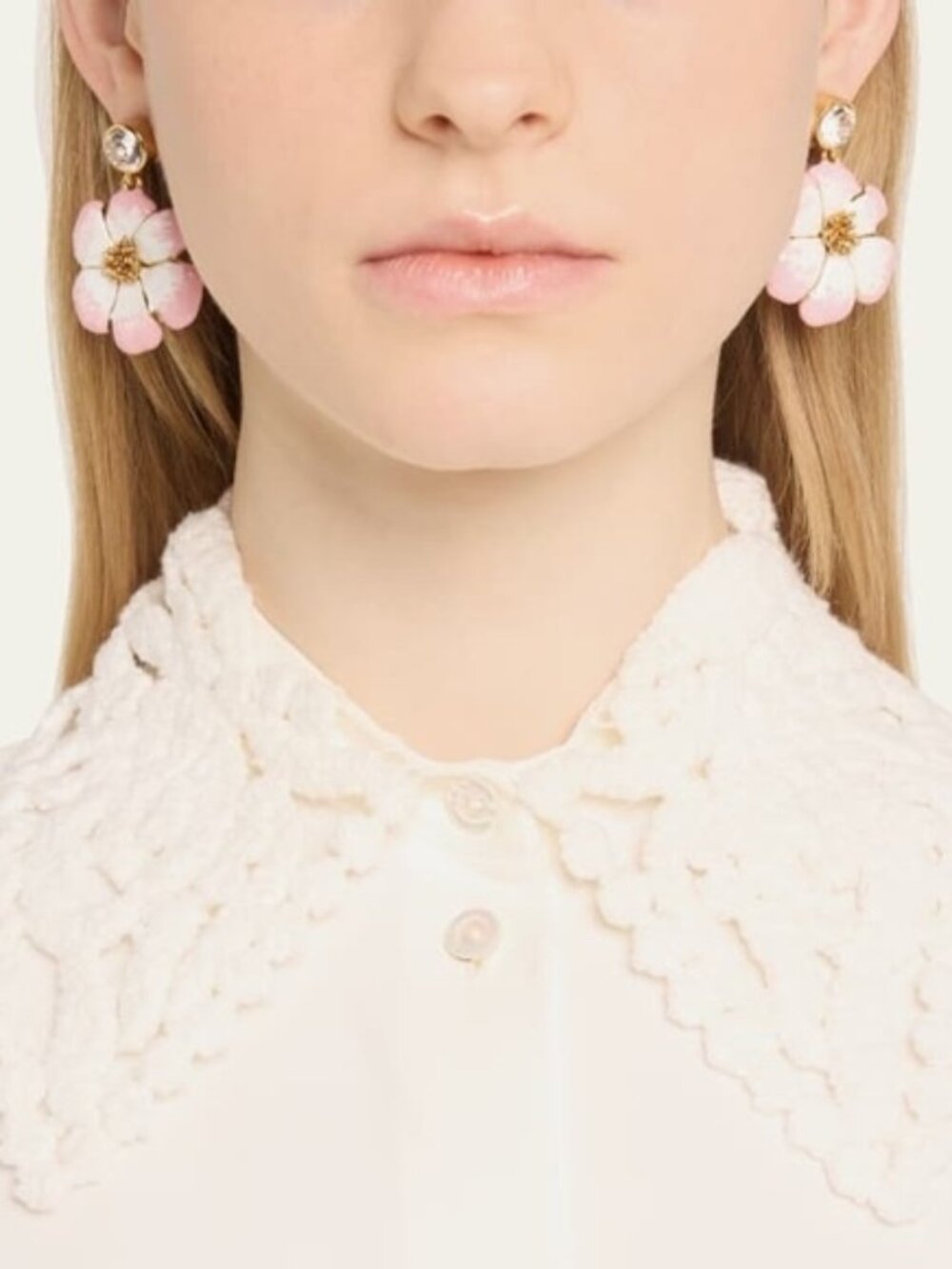 OSCAR DE LA RENTA Crystal Enamel Flower Drop Earrings